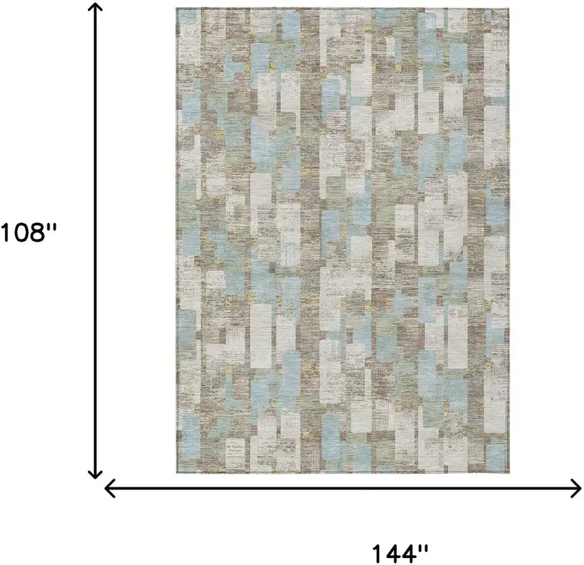 Ivory And Khaki Geometric Washable Indoor Outdoor Area Rug Photo 6