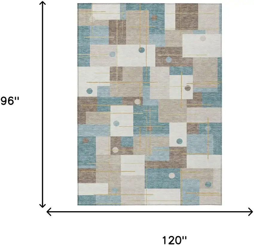 Ivory And Khaki Geometric Washable Indoor Outdoor Area Rug Photo 5