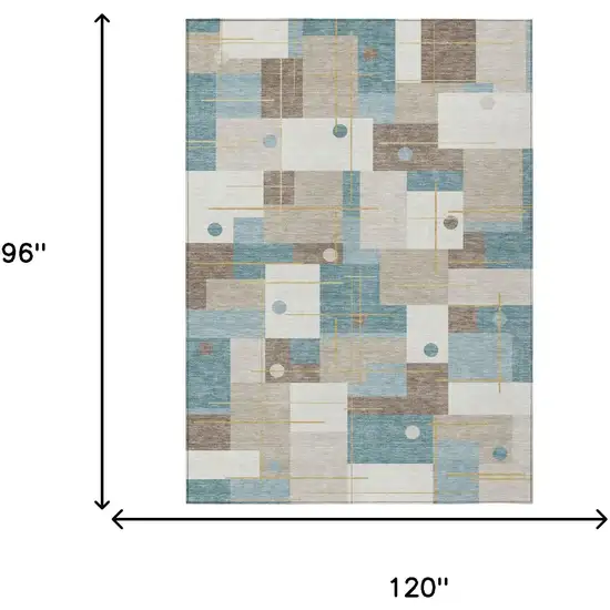 Ivory And Khaki Geometric Washable Indoor Outdoor Area Rug Photo 5