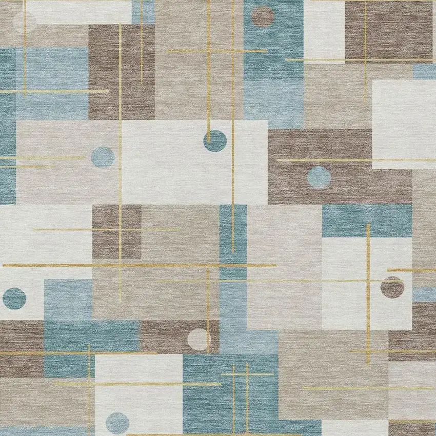 Ivory And Khaki Geometric Washable Indoor Outdoor Area Rug Photo 3