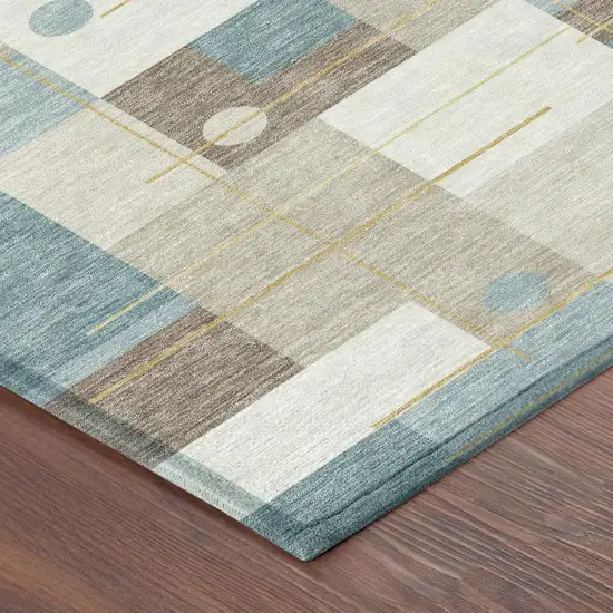 Ivory And Khaki Geometric Washable Indoor Outdoor Area Rug Photo 5
