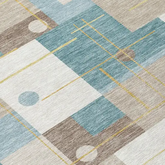 Ivory And Khaki Geometric Washable Indoor Outdoor Area Rug Photo 4