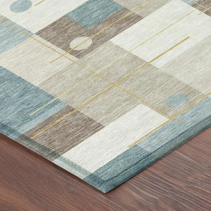Ivory And Khaki Geometric Washable Indoor Outdoor Area Rug Photo 3
