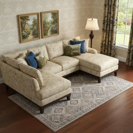 Ivory And Latte Medallion Distressed Washable Area Rug Photo 1