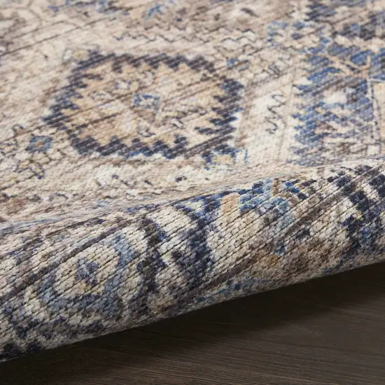 Ivory And Latte Medallion Distressed Washable Area Rug Photo 9