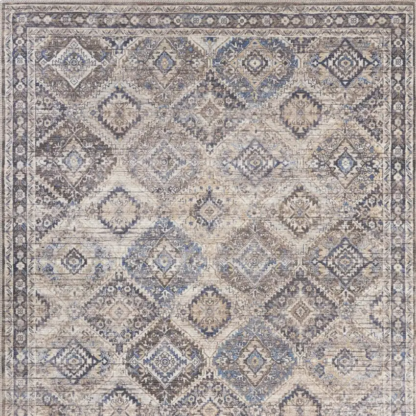 Ivory And Latte Medallion Distressed Washable Area Rug Photo 8