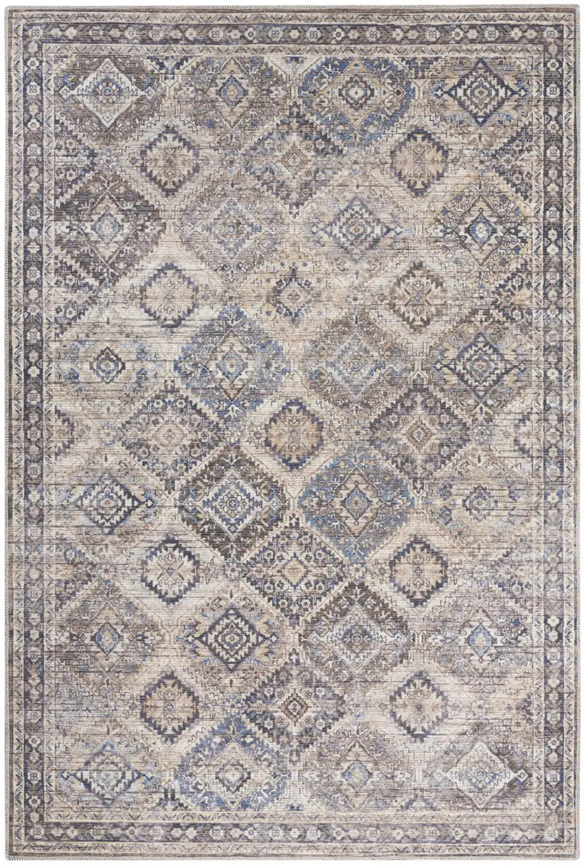 Ivory And Latte Medallion Distressed Washable Area Rug Photo 1