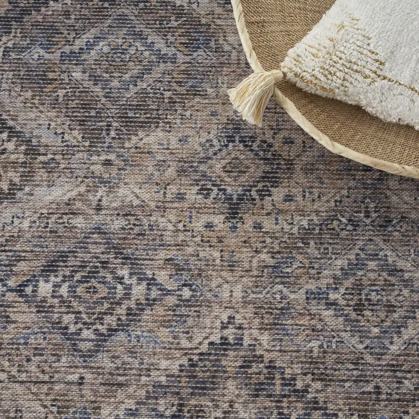 Ivory And Latte Medallion Distressed Washable Area Rug Photo 9
