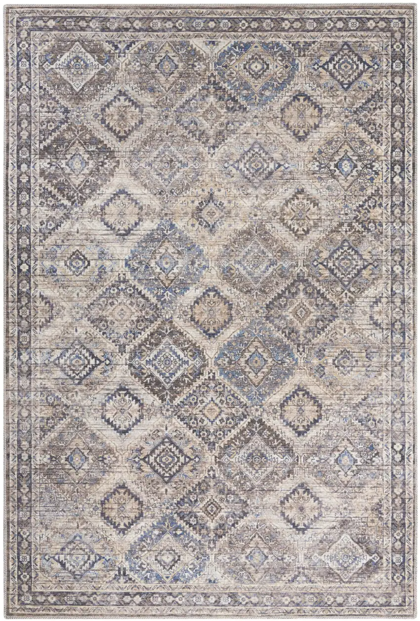 Ivory And Latte Medallion Distressed Washable Area Rug Photo 2