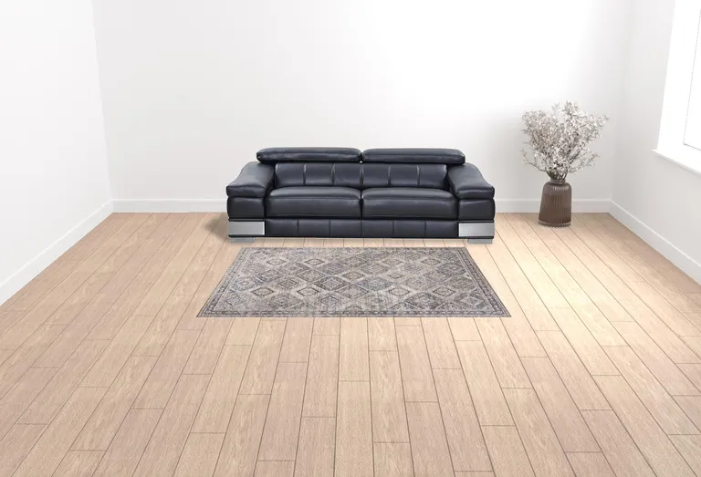 Ivory And Latte Medallion Distressed Washable Area Rug Photo 4