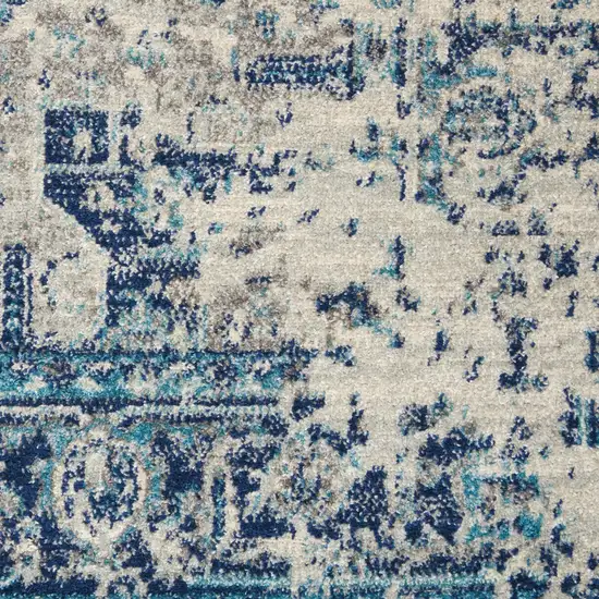 Ivory And Light Blue Floral Medallion Distressed Area Rug Photo 4