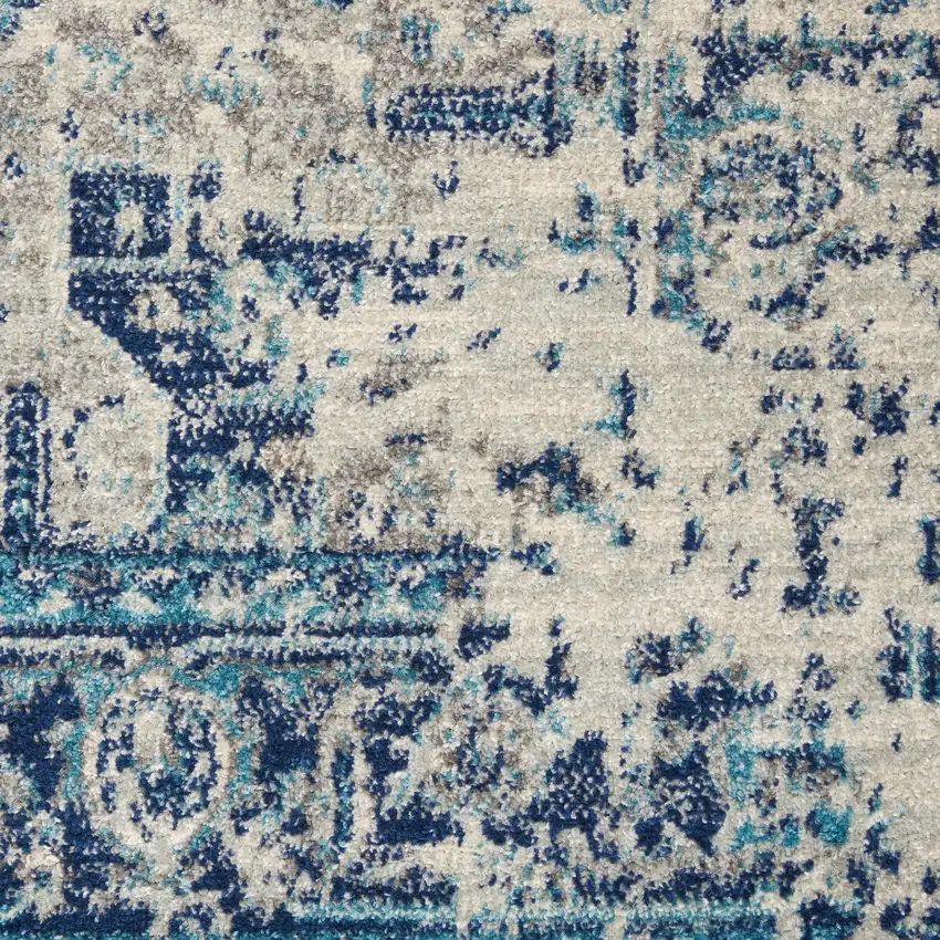 Ivory And Light Blue Floral Medallion Distressed Area Rug Photo 4