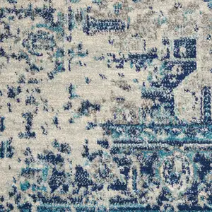 Photo of Ivory And Light Blue Floral Medallion Distressed Area Rug