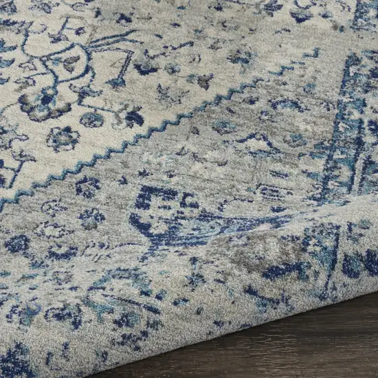 Ivory And Light Blue Floral Medallion Distressed Area Rug Photo 7