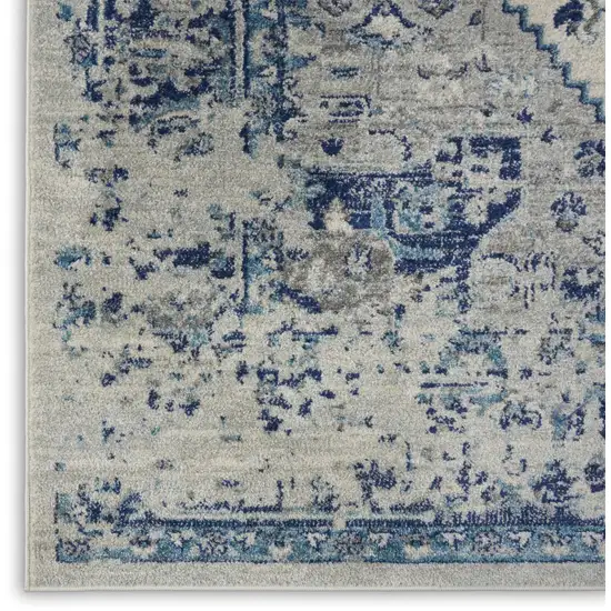 Ivory And Light Blue Floral Medallion Distressed Area Rug Photo 8