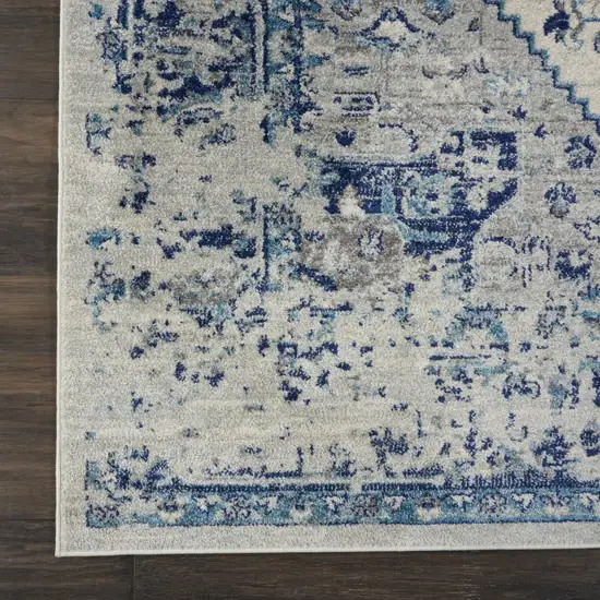 Ivory And Light Blue Floral Medallion Distressed Area Rug Photo 9