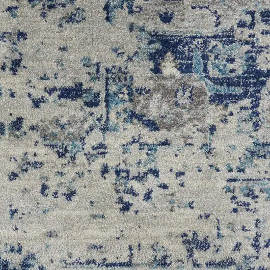 Ivory And Light Blue Floral Medallion Distressed Area Rug Photo 7