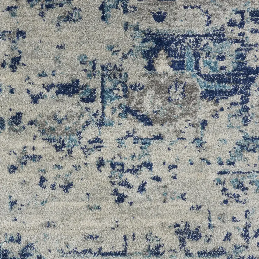 Ivory And Light Blue Floral Medallion Distressed Area Rug Photo 7