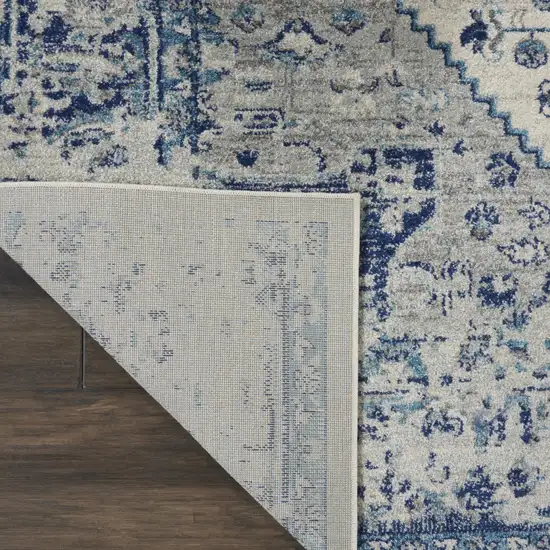 Ivory And Light Blue Floral Medallion Distressed Area Rug Photo 8