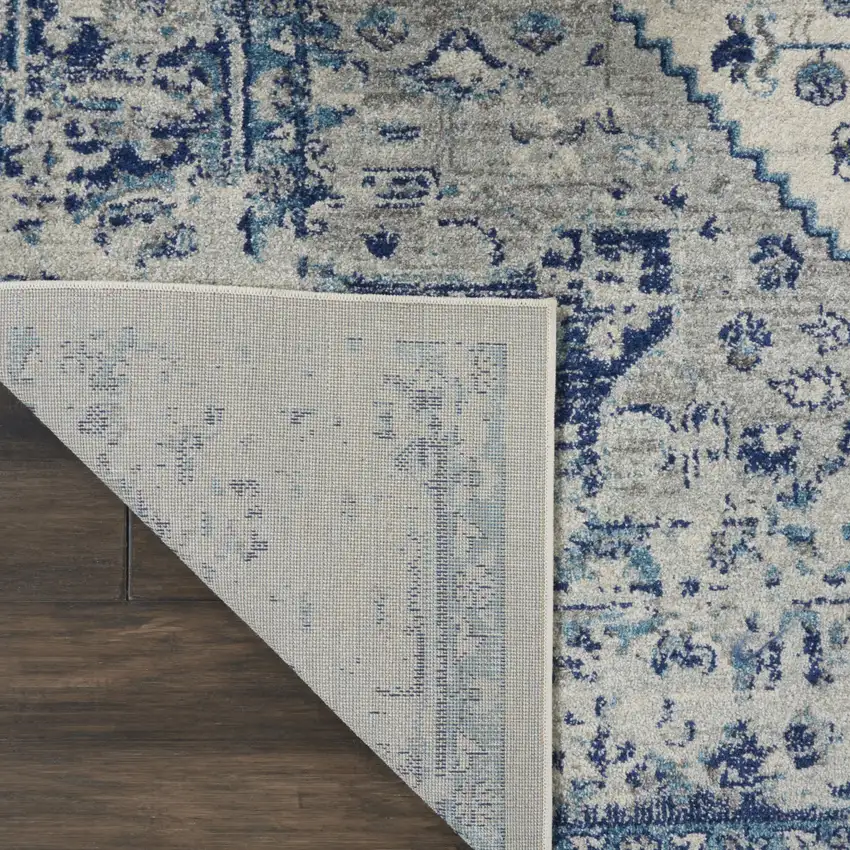 Ivory And Light Blue Floral Medallion Distressed Area Rug Photo 8