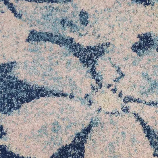 Ivory And Light Blue Floral Medallion Distressed Area Rug Photo 3