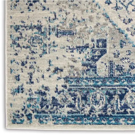 Ivory And Light Blue Floral Medallion Distressed Area Rug Photo 9
