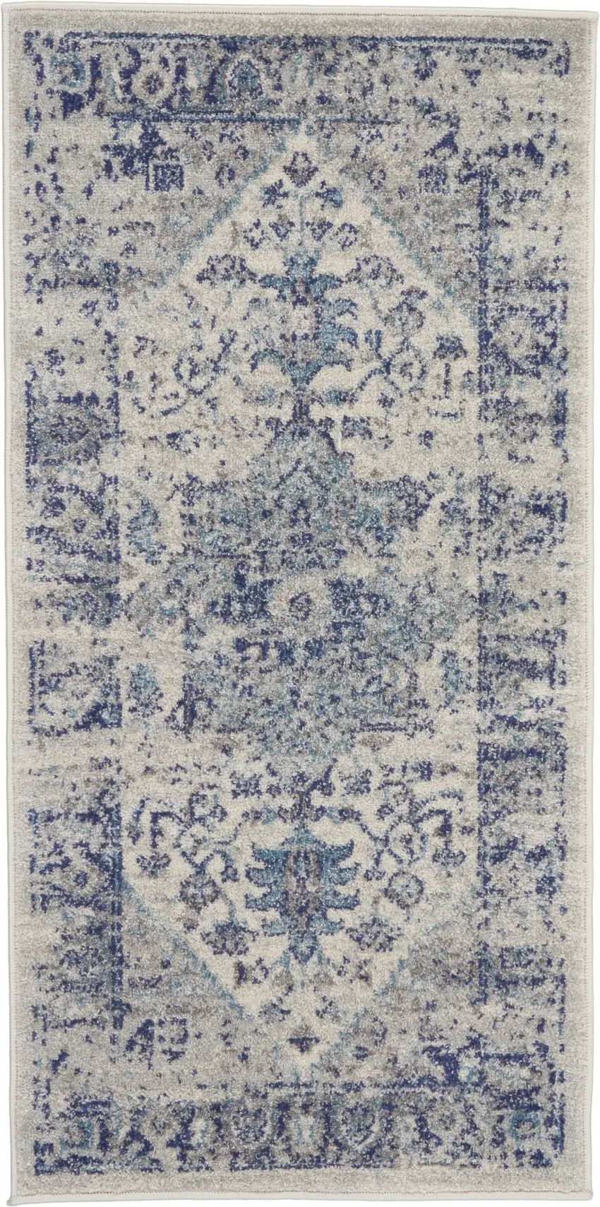 Ivory And Light Blue Floral Medallion Distressed Area Rug Photo 2