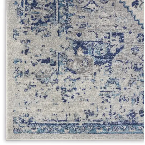 Ivory And Light Blue Floral Medallion Distressed Area Rug Photo 6
