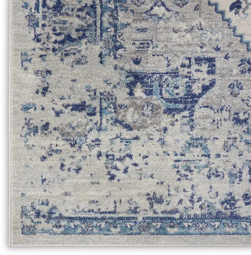 Ivory And Light Blue Floral Medallion Distressed Area Rug Photo 6