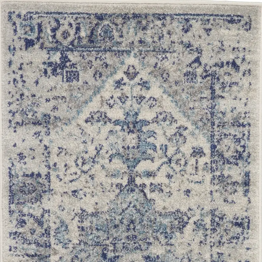 Ivory And Light Blue Floral Medallion Distressed Area Rug Photo 8