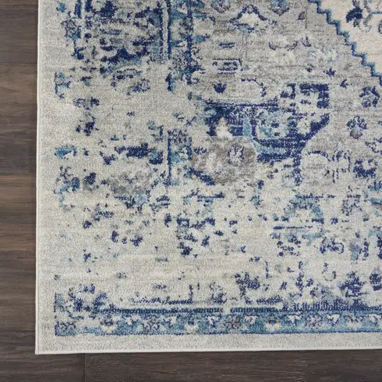 Ivory And Light Blue Floral Medallion Distressed Area Rug Photo 8