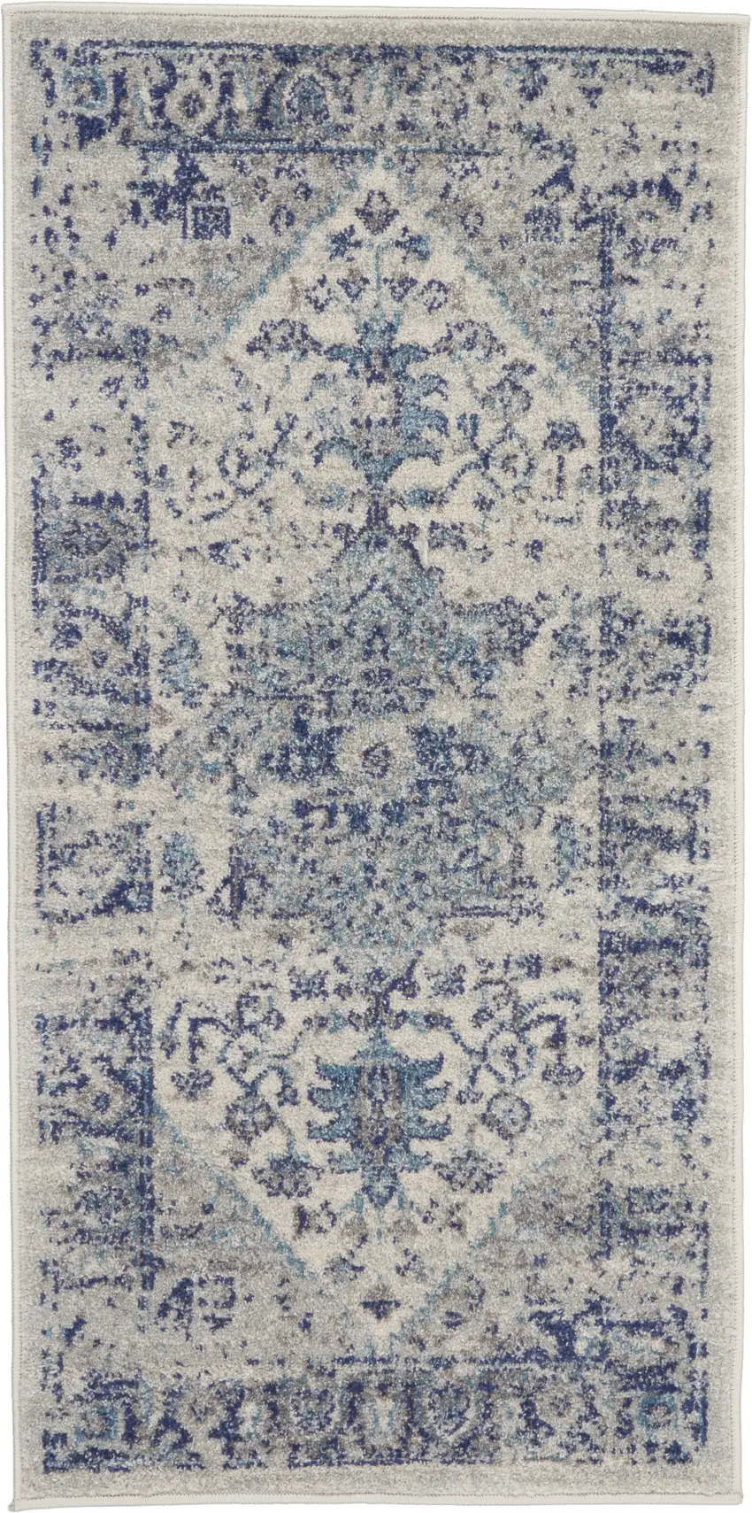 Ivory And Light Blue Floral Medallion Distressed Area Rug Photo 1