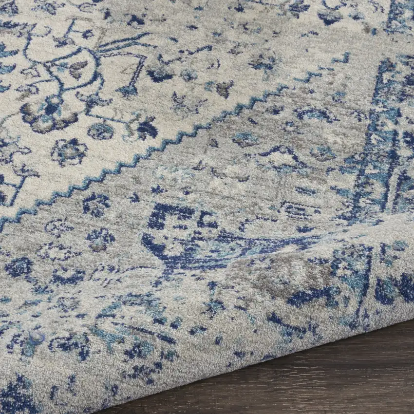 Ivory And Light Blue Floral Medallion Distressed Area Rug Photo 5