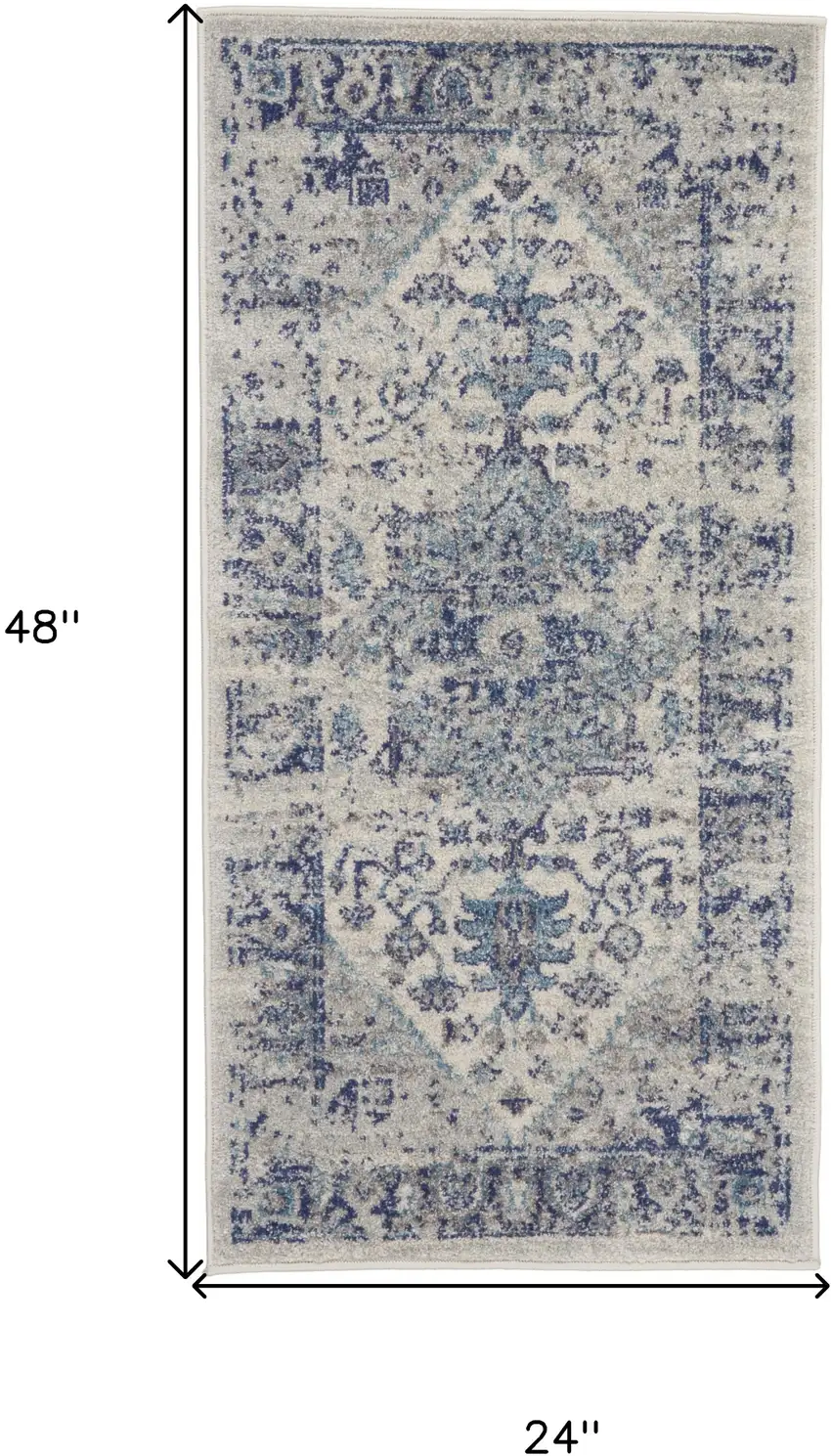 Ivory And Light Blue Floral Medallion Distressed Area Rug Photo 3