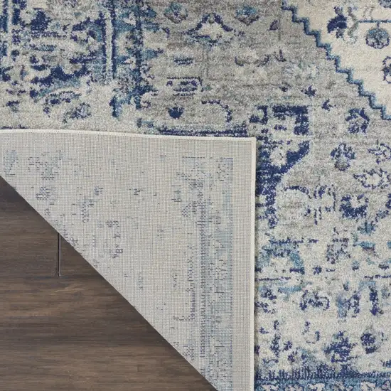 Ivory And Light Blue Floral Medallion Distressed Area Rug Photo 7