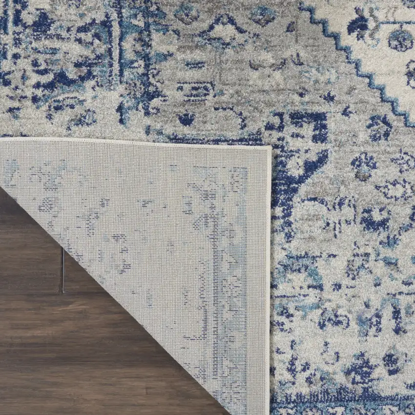 Ivory And Light Blue Floral Medallion Distressed Area Rug Photo 7