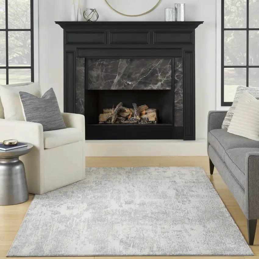 Ivory And Light Gray Abstract Area Rug Photo 6
