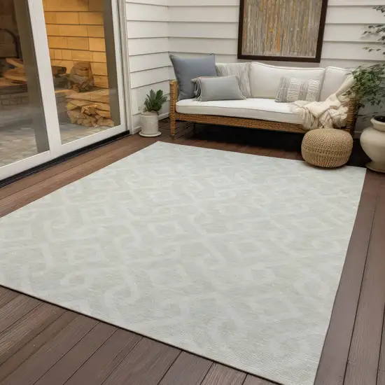 Ivory And Light Gray Geometric Washable Indoor Outdoor Area Rug Photo 9