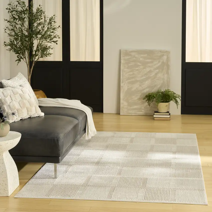 Ivory And Light Taupe Geometric Area Rug Photo 6