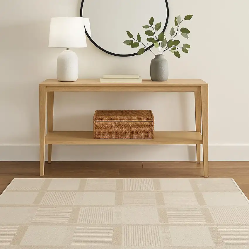 Ivory And Light Taupe Geometric Area Rug Photo 1