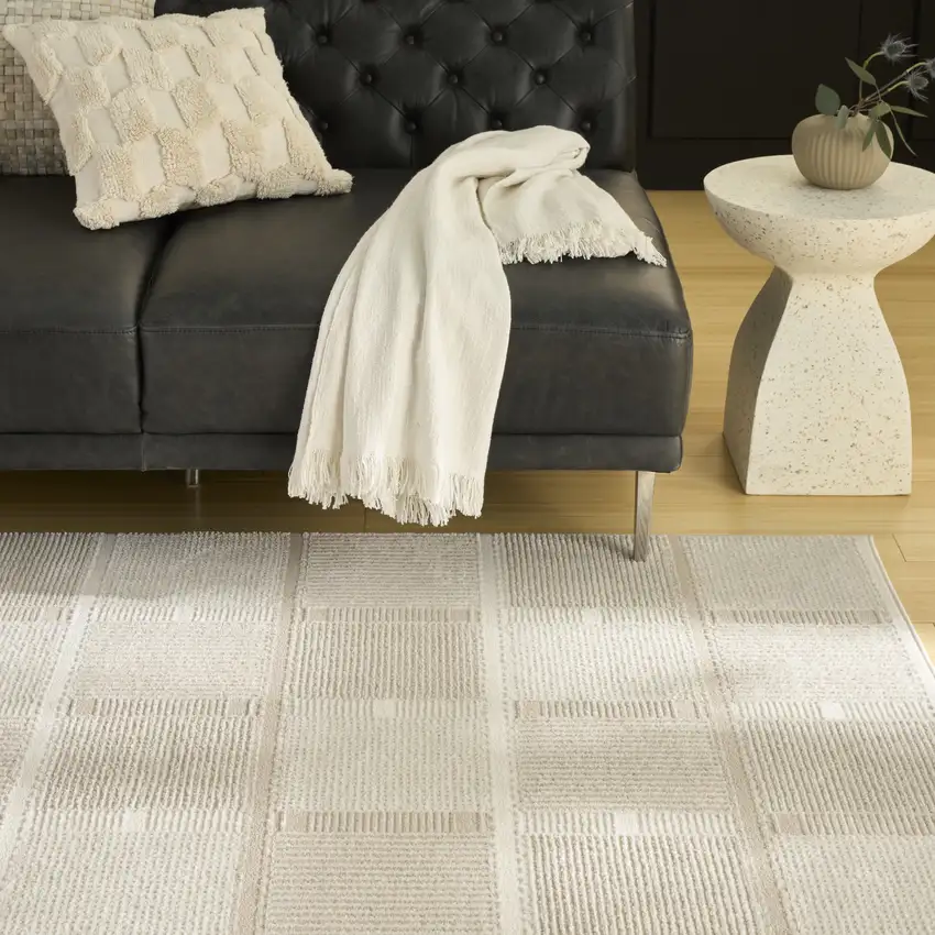 Ivory And Light Taupe Geometric Area Rug Photo 5