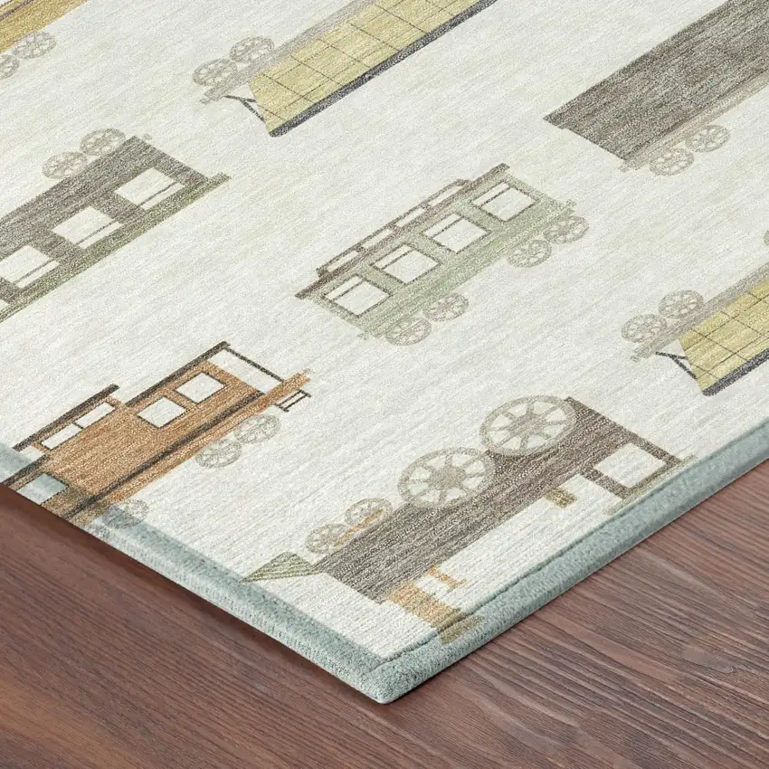 Ivory And Linen Abstract Washable Indoor Outdoor Area Rug Photo 4