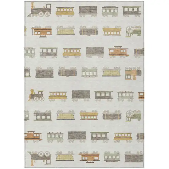 Ivory And Linen Abstract Washable Indoor Outdoor Area Rug Photo 1