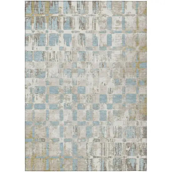 Ivory And Linen Abstract Washable Indoor Outdoor Area Rug Photo 1