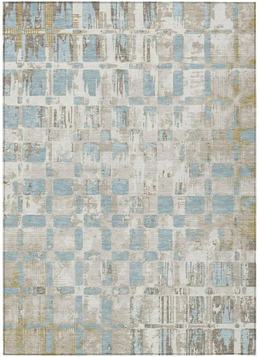 Ivory And Linen Abstract Washable Indoor Outdoor Area Rug Photo 1