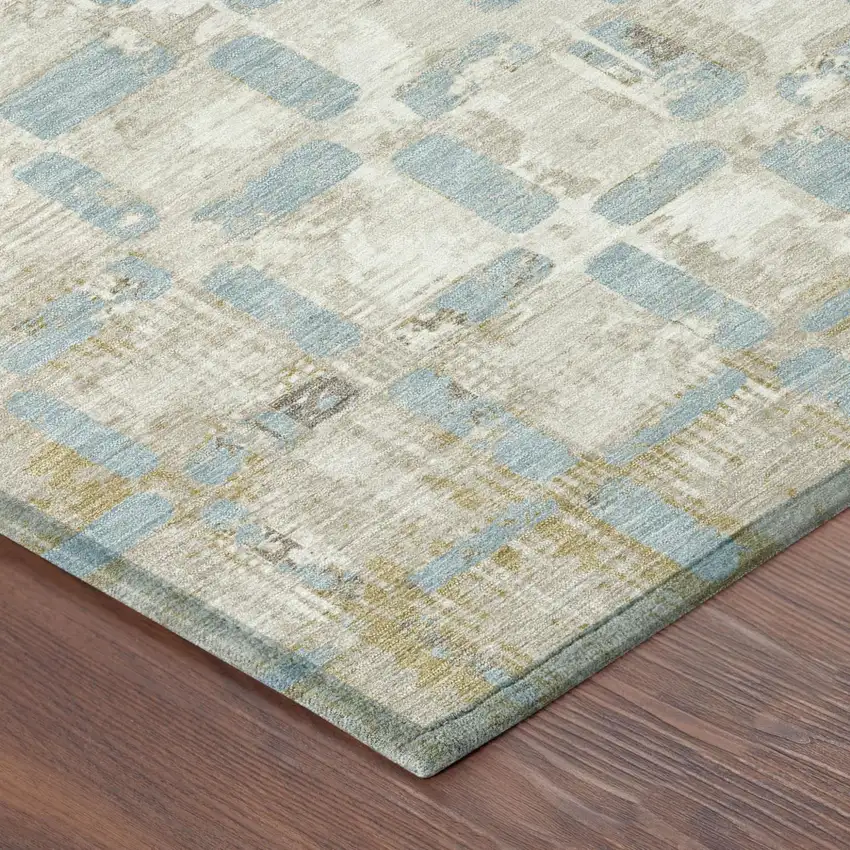 Ivory And Linen Abstract Washable Indoor Outdoor Area Rug Photo 4