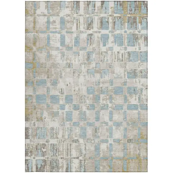 Ivory And Linen Abstract Washable Indoor Outdoor Area Rug Photo 3