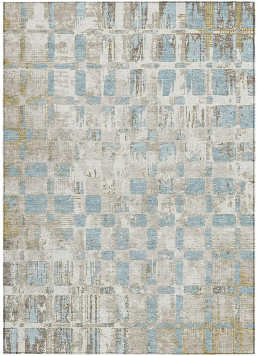 Ivory And Linen Abstract Washable Indoor Outdoor Area Rug Photo 3