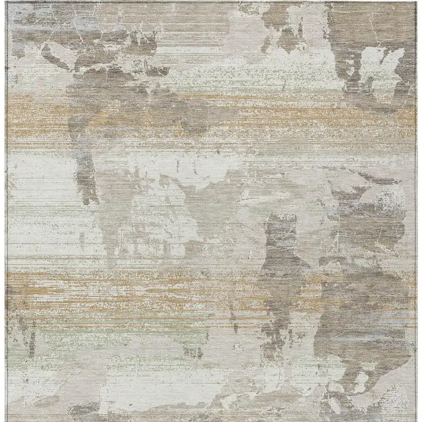 Ivory And Linen Abstract Washable Indoor Outdoor Area Rug Photo 1
