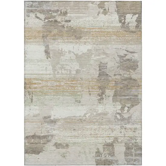 Ivory And Linen Abstract Washable Indoor Outdoor Area Rug Photo 2